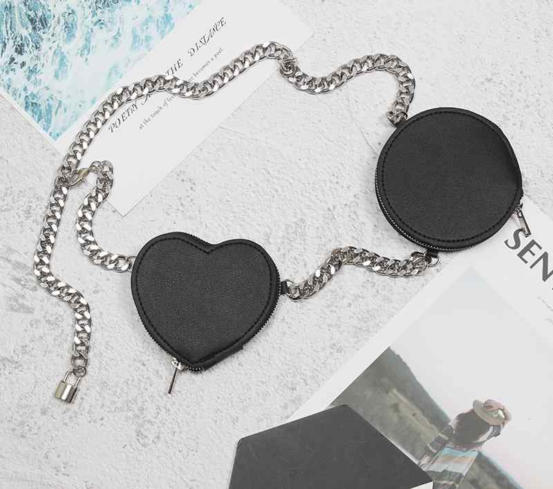 ベルト バッグ レディース ラブ チェーン ミニ ウエスト バッグ パンク メタル ウエスト 韓国 取り外し..