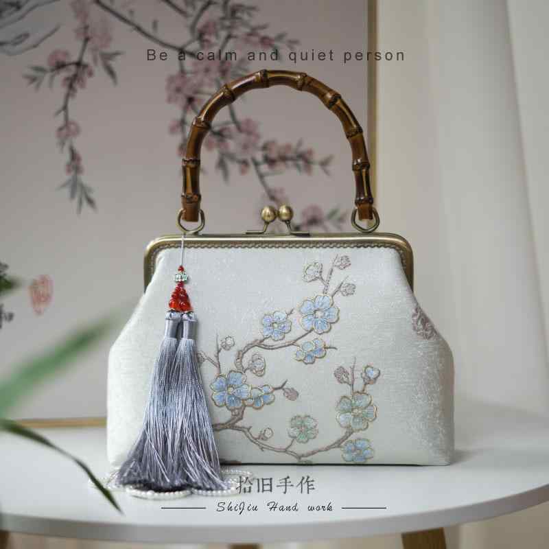 ハンドバッグ レディース 梅の花 両面 刺繍 チャイナ風 アンティーク マザーズバッグ チャイナ ドレス ..