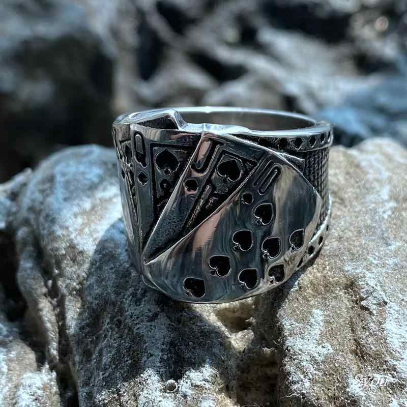 指輪 ポーカー フラッシュ チタン鋼 リング アメリカ メンズ レトロ メンズ レディース パンク ジュエリー アクセサリー