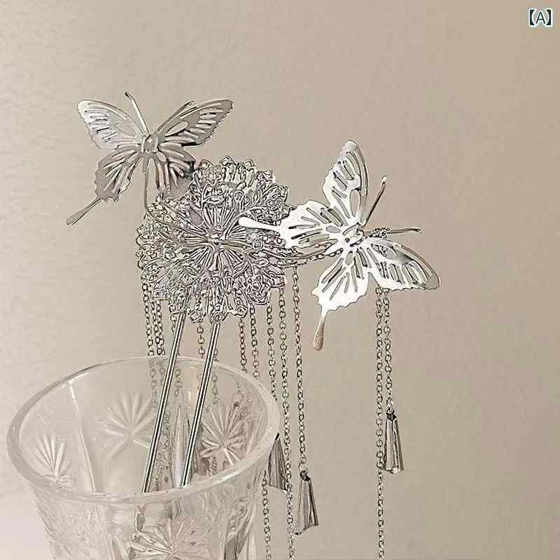 かんざし おしゃれ レディース ヘア アクセサリー 髪飾り U型 ヘアピン エスニック バタフライ タッセル フラワー 蝶