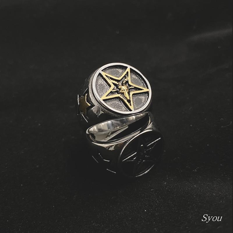 指輪 ヤギ 悪魔 サタン チタン鋼 リング アメリカ パンク リング 個性 メンズ レディース 信仰 五芒星 アクセサリー