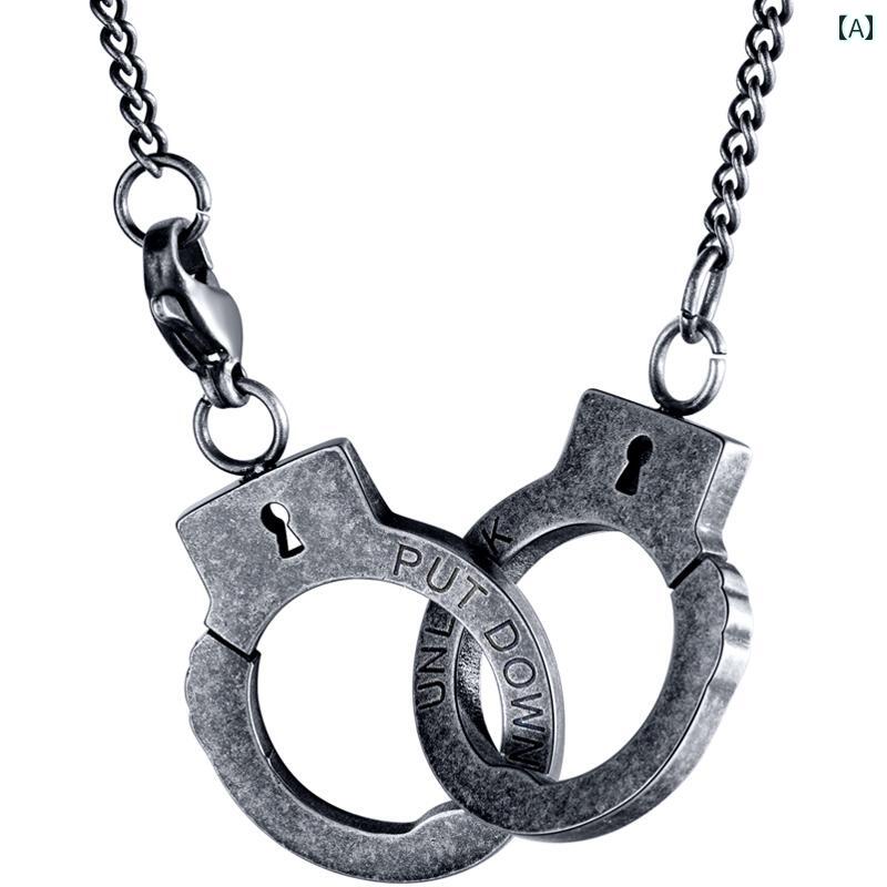 アクセサリー オールシーズン チタン鋼 手錠 ネックレス メンズヒップ ホップ パンク ペンダント レトロ ブラック 個性ファッション
