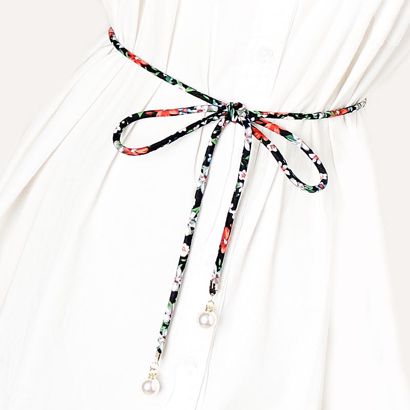 紐ベルト レディース プリントコットン 薄手 ベルト キュート ドレス 装飾 ウエスト チェーン ロング ロープ 布 ストリップ 花柄 ファッション