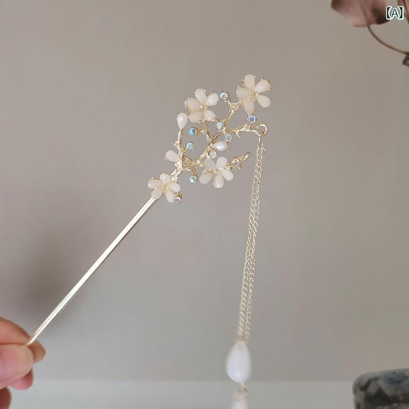 かんざし おしゃれ レディース アクセサリー オールーシーズン レトロ カラフル フラワー タッセル ヘアピン 頭飾り