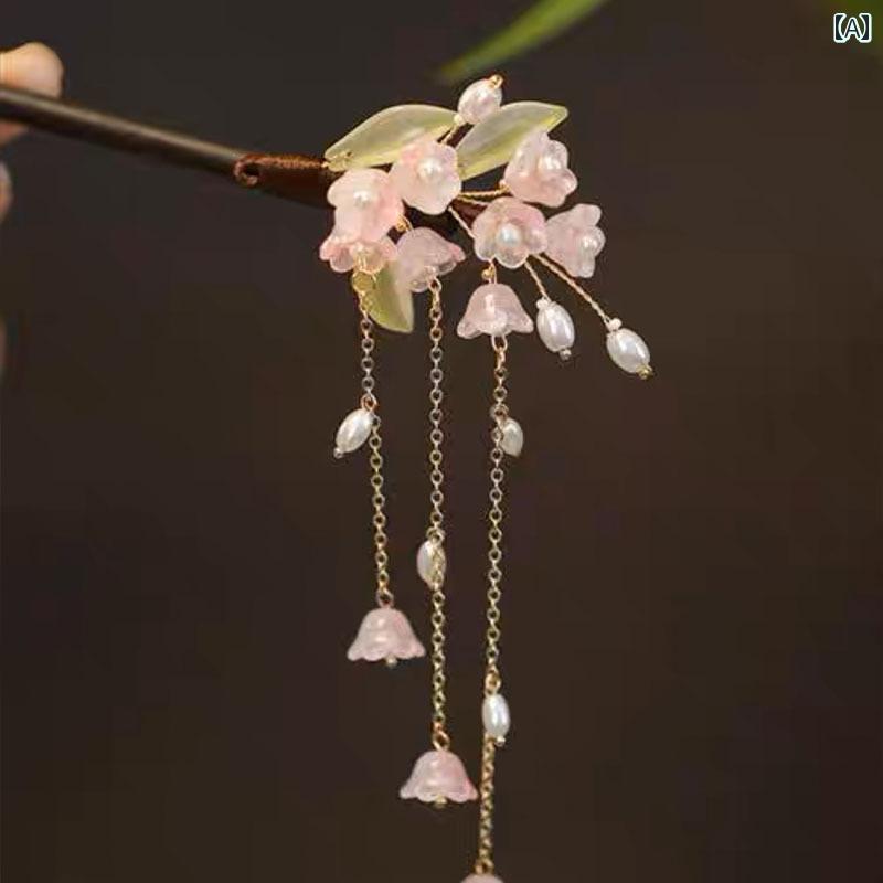 かんざし おしゃれ レディース アクセサリー オールーシーズン レトロ 鐘 蘭 タッセル ヘアピン エスニック おしゃれ