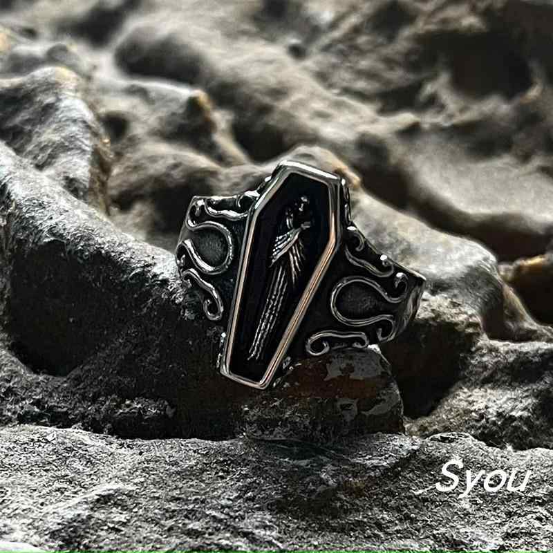 指輪 スカル 棺 チタン鋼 リング パンク ゴシック ロック レトロ アメリカ アクセサリー ユニセックス アクセサリー