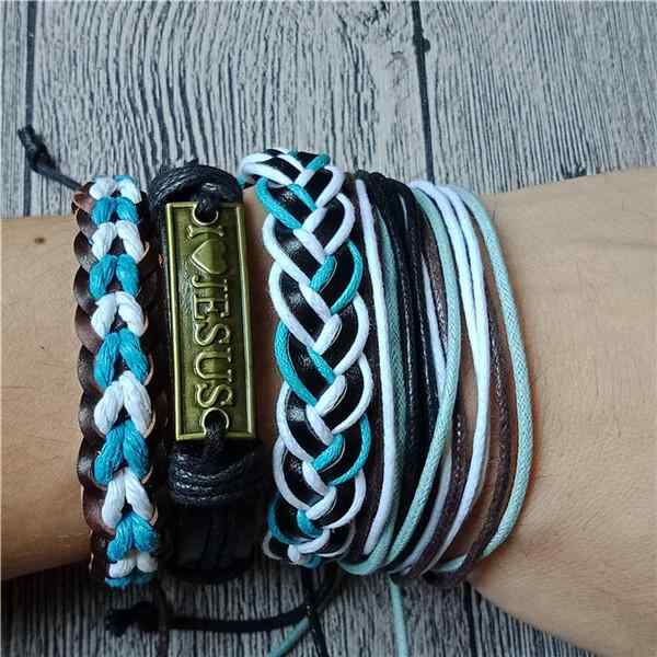 ブレスレット メンズ レトロ スーツ ハート 牛革 ブレスレット DIY さわやか 織り ハンド ロープ メンズ レディース アクセサリー