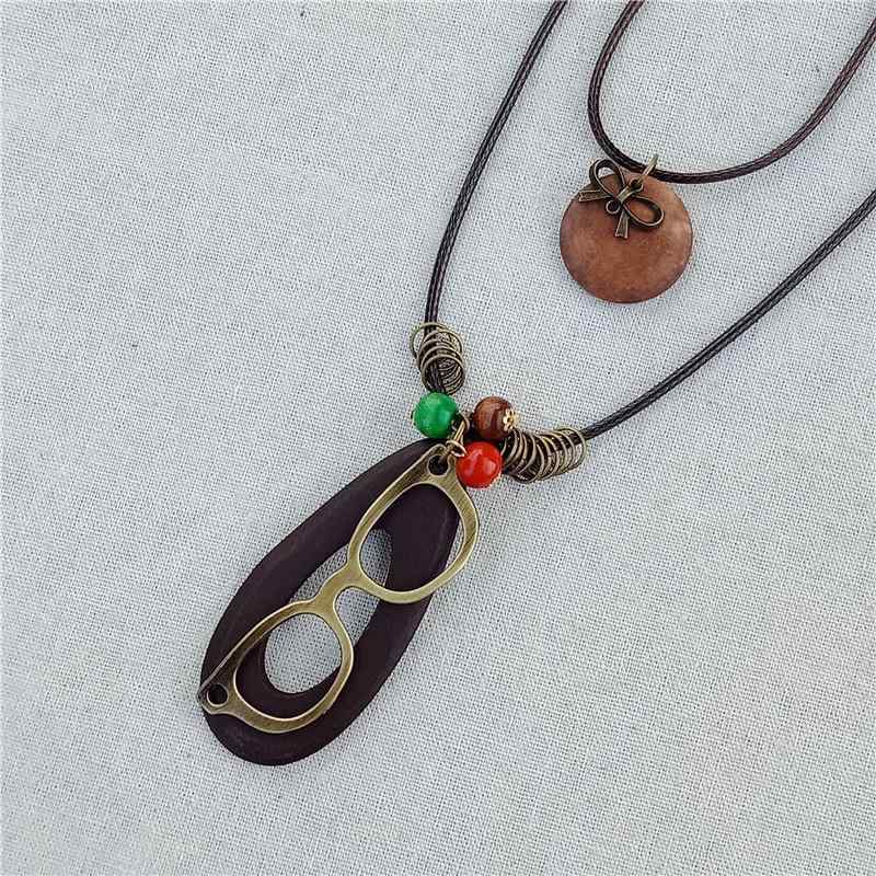 ネックレス メンズ レディース 木 ダブル アイ セーター チェーン レトロ エスニック ロング アクセサリー ファッション