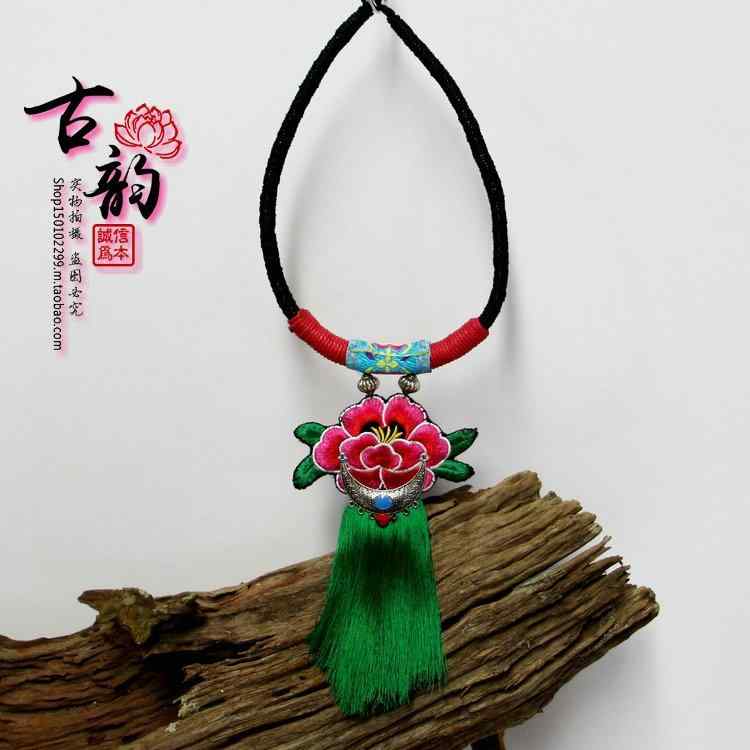 ファッション ネックレス 民芸品 ペンダント 刺繍 装飾品 タッセル エスニック ロング アクセサリー 雑..