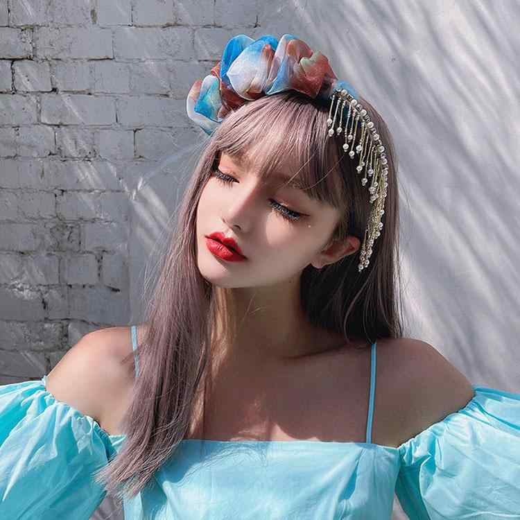 ラインストーン パール タッセル バブル プリーツ ヘッドバンド エスニック ペンダント カラフル メッ..