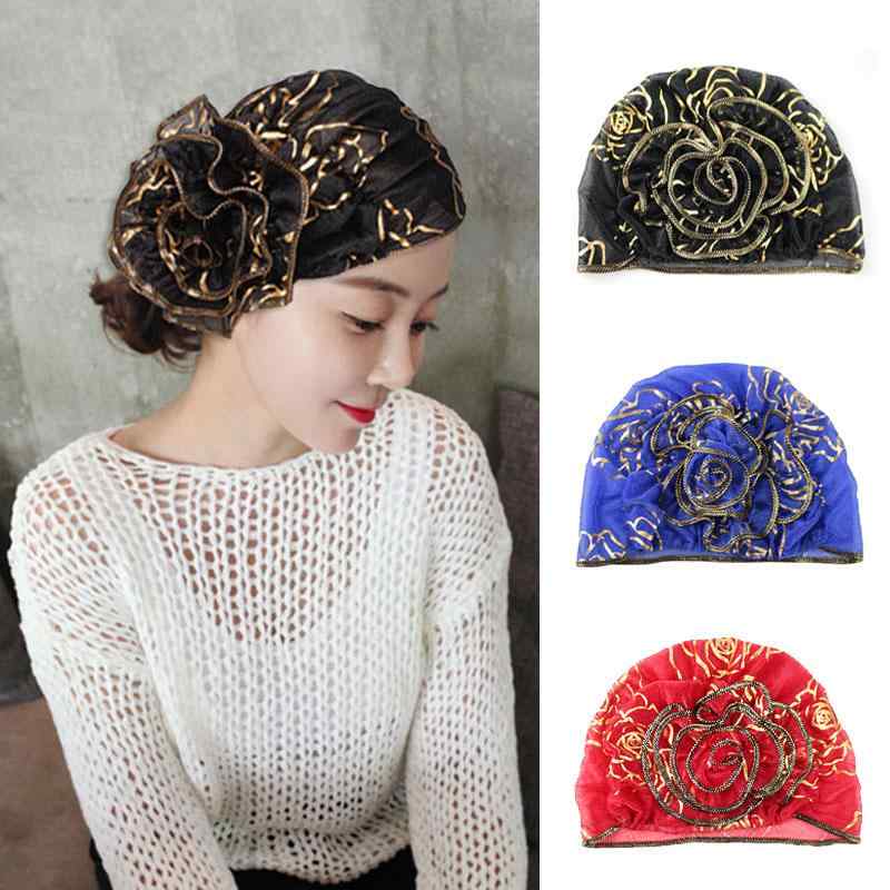 ターバンハット アメリカ 薄手 メッシュ ヘッドバンド 帽子 ファッション レースフラワー ダンシング 包頭帽子 カバー プルオーバー 帽子 ヘアカバー レディ...