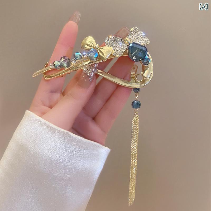 レディース ヘアアクセサリー メタルブラック リボン ワード クリップ ワード ツイスト バック ヘッド ..