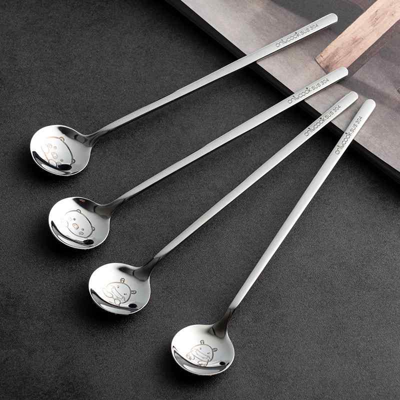 韓国 長柄 コーヒー スプーン かわいい 304 ステンレス ロング スプーン スプーン デザート ミキシング..