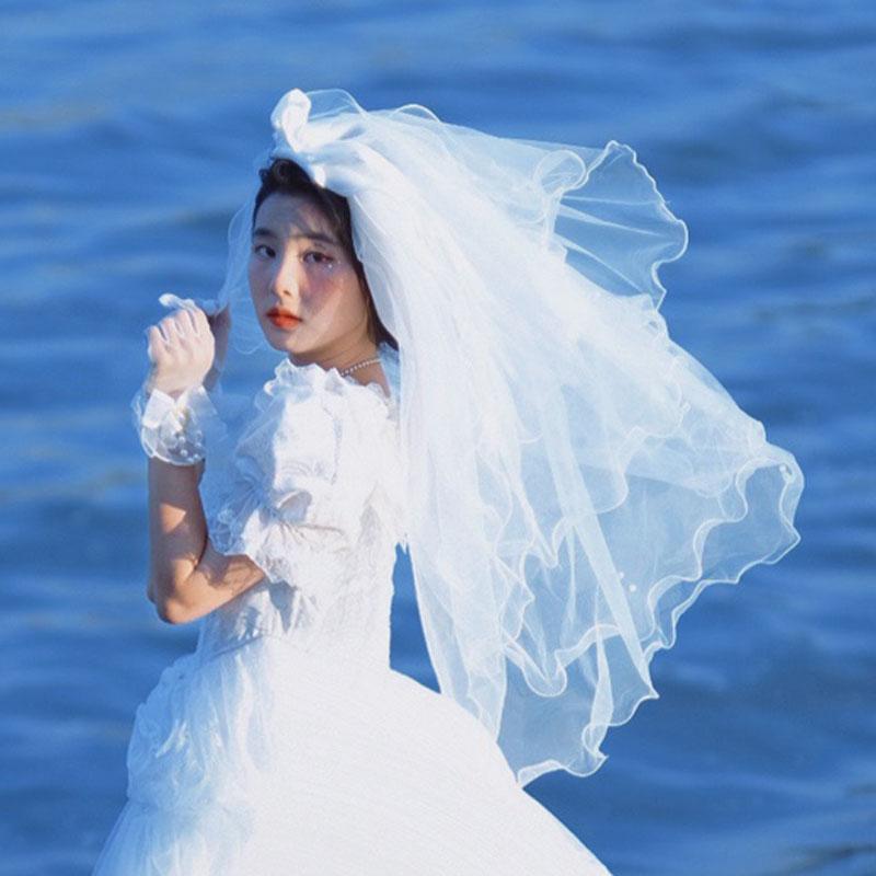 ロリータ ファッション ガーリー 多層ふわふわ リボン ロリータ ヘッド ドレス シンプル レトロ ショート スーパー フェアリー ベール リボン(3.0)