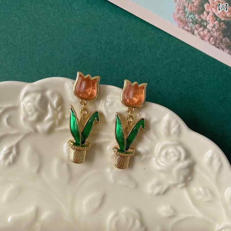 ピアス 秋 パール パレス フラワー シルバー ニードル イヤリング レトロ イヤリング フレンチ ロング イヤリング レディース