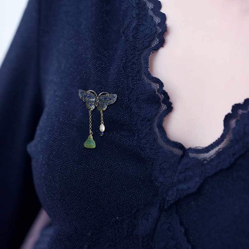 ブローチ アンティーク エナメル 蝶 コサージュ レディー スピン チャイナドレス レトロ 中国 エスニッ..