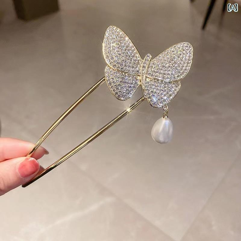 ヘアアクセサリー 蝶 ヘアピン フェミニン ラインストーン 蝶 ヘアピン ヘアアレン...