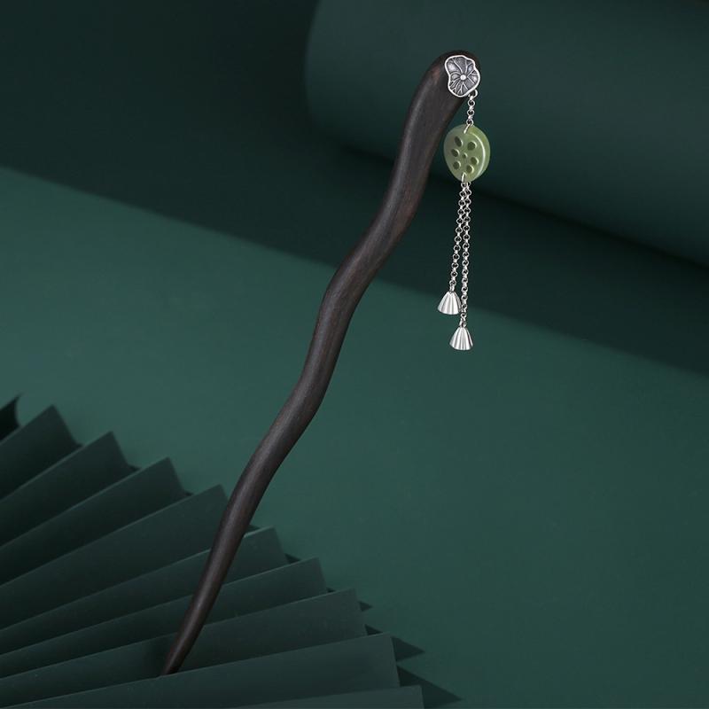 ホータン 翡翠 紫 白檀 ヘアピン レトロ スター リング シルバー タッセル 木 ヘアピン モダン シンプ..