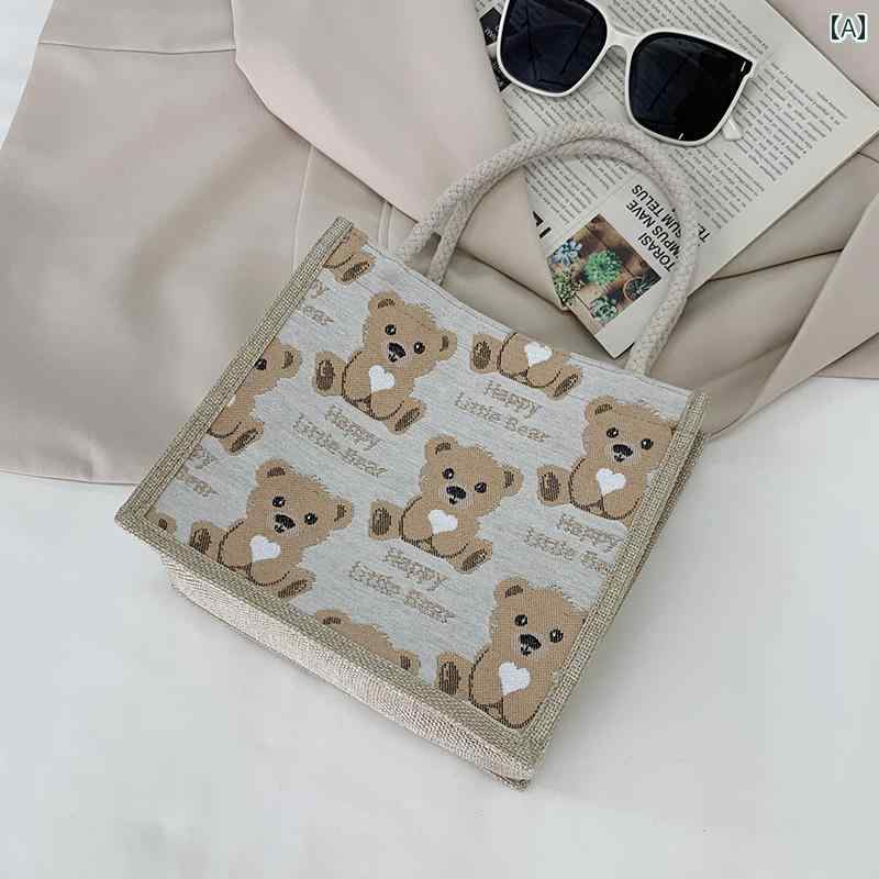 Tote Bag Type - バッグ キャンバス バッグ レディース ハンド チェック ショルダー かわいい レトロ アニマル オープン オールシーズン