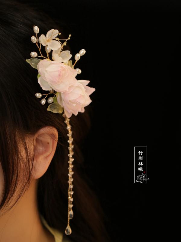 Cute retro hair accessory, Hanbok style headpiece, flower design, tassel hair clip, Tangfu style headpiece, children's hairpin.