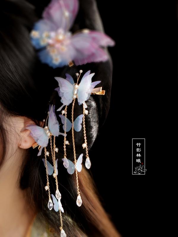 헤어 액세서리 귀여운 머리 장식 보라색 나비 노래 왕조 머리 장식 쌍 한복 술셀 테두리 숲 페어리 보라색 나비 당나라 간단한 헤어 클립