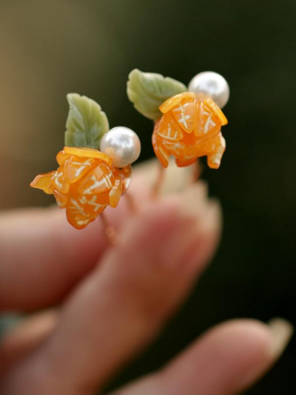 かんざし 髪飾り かわいい オレンジ ヘアピン シンプル モダン 宋代 レトロ 頭飾り 小さめ 装飾 女の子..