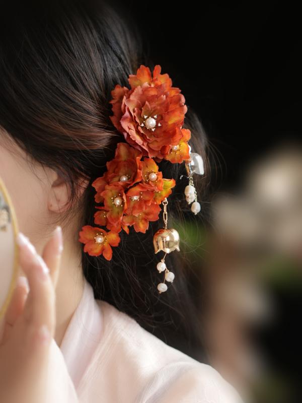 ヘアアクセサリー かわいい 髪飾り ルージュ ソフトヘアピンロー ボール ヘア フラワー 漢服 スーパー フェアリー 唐風 バックプレッシャー