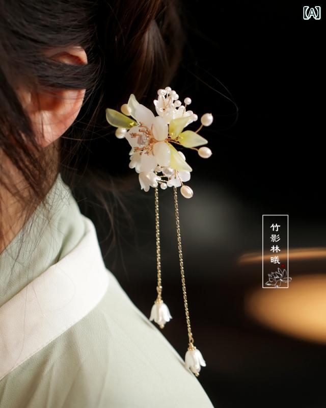 セキュアデポの白緑 スズラン タッセル ヘアピン ヘッドドレス フォレスト フェアリー 美しさ シンプル モダン ヘアアクセサリー 漢服 アクセサリー クラシック ステップ シェイク｜アングル2