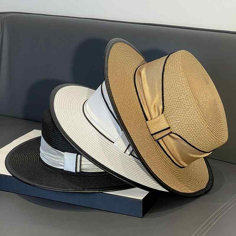 フランス フラット ハット レディース 夏 屋外 海 麦わら 帽子 日焼け防止 日除け カジュアル おしゃれ シンプル