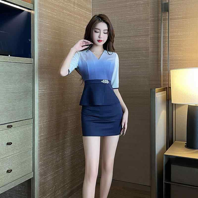 美容師 作業着 スパ エステシャン 技術者 シャツ マッサージ師 按摩師 制服 エステシャン ズボン スーツ ミドルスリーブ グラデーション