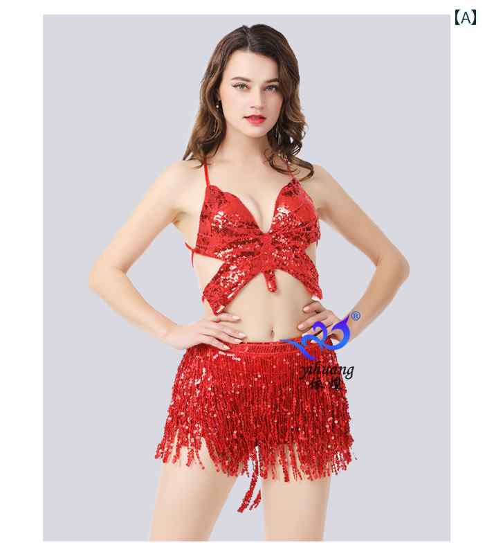 セキュアデポのハロウィン 衣装 スパンコール キラキラ スカート ベリーダンス ジャズ ダンス ポール ダンス 衣装 スパンコール キラキラ フリンジ ダンス スカート ステージ パフォーマンス 衣装｜アングル2