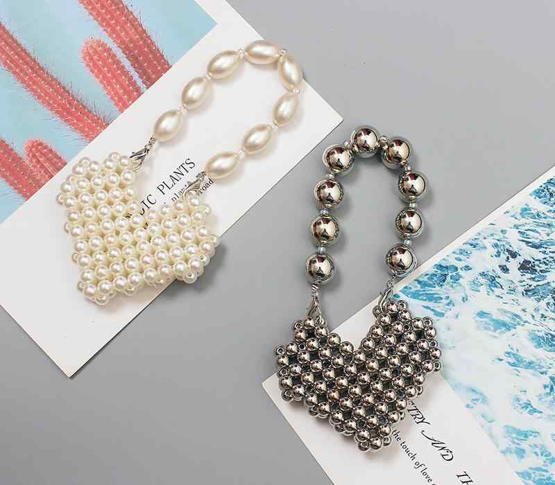 レディース 重厚 ビーズ バッグ シルバー ワンショルダー クロス ボディ パール ハンドバッグ ハート ..