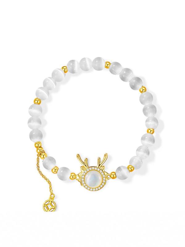 龍 S925 ブレスレット レディース ファッション ライト キャッツアイ ストーン 干支 ブレスレット イン シェルペンダント パール