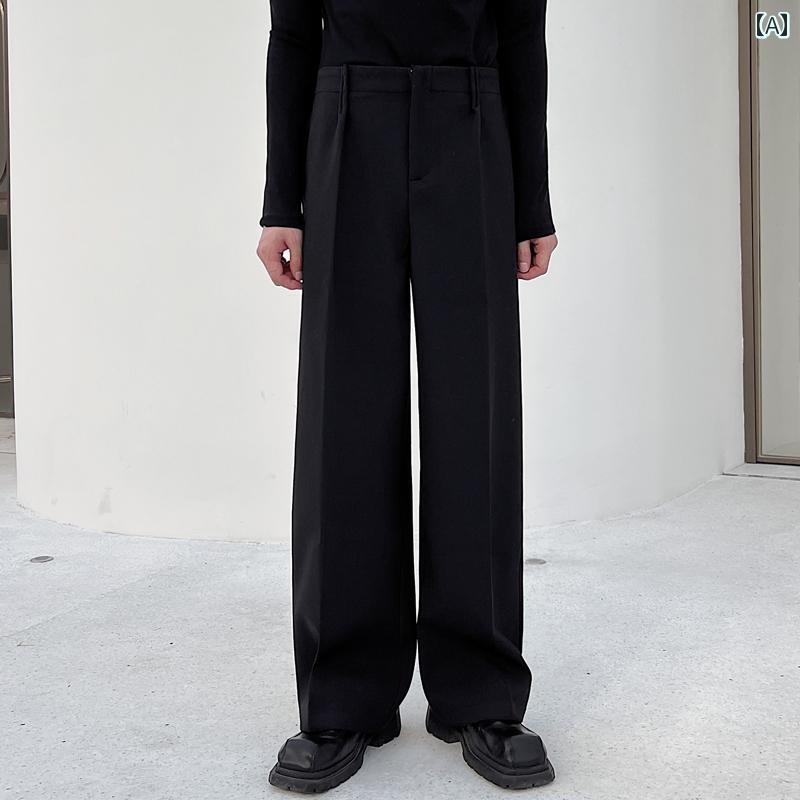 韓国 メンズ ブラック ストレート カジュアル パンツ スリム スラックス ミディアム ローウエスト