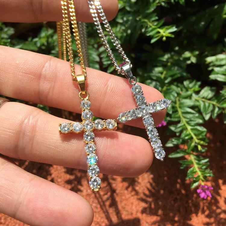 ネックレス かっこいい アメリカ ストリート ヒップホップ ラップ スーパー ストーン クロス チタン スチール メンズ レディース キャバ アクセサリー