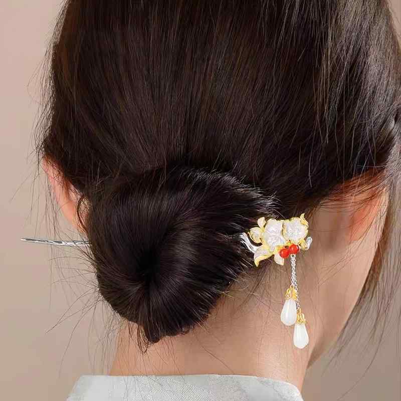 簪 アカシア 小豆 ヘアピン S925シルバー 翡翠 レトロ ヘアクセサリー レディース チャイナ風 ギフト ..