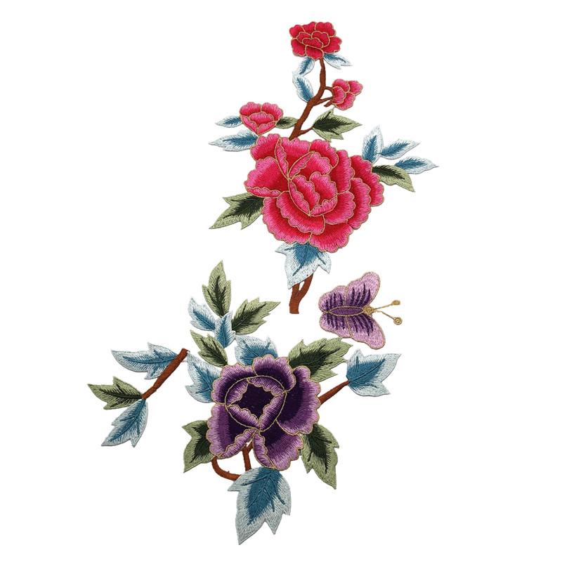 ワッペン アップリケ 手芸 ハンドクラフト 刺繍 おしゃれ 牡丹 花 蝶 布 パッチ チャイナ 服 装飾 アク..