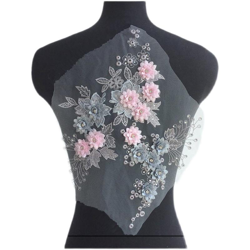 パッチ アップリケ 刺繍 立体 花 ビーズ メッシュ 布 レース ウェディングドレス 装飾 アクセサリー 植物 花 衣装 衣装