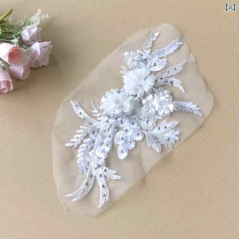 パッチ アップリケ 刺繍 布 ステッカー 立体 花 メッシュ ビーズ レース ドレス 装飾 衣装 衣装 アクセサリー 手縫い 2
