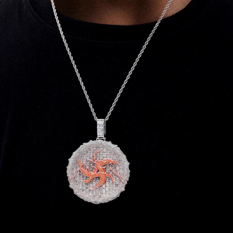 ネックレス 60cmツイストチェーン付 ペンダント アメリカ 6cm 大きめ ヒップホップ ラップ ラウンド ケ..