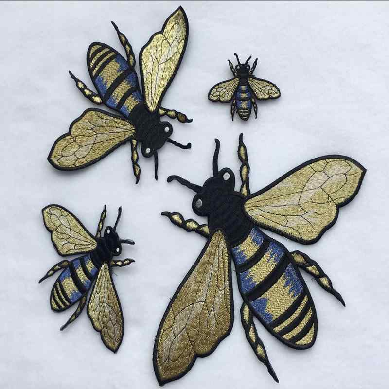 ワッペン アップリケ 手芸 ハンドクラフト 刺繍 おしゃれ 金糸 蜂 布 パッチ 穴 衣...