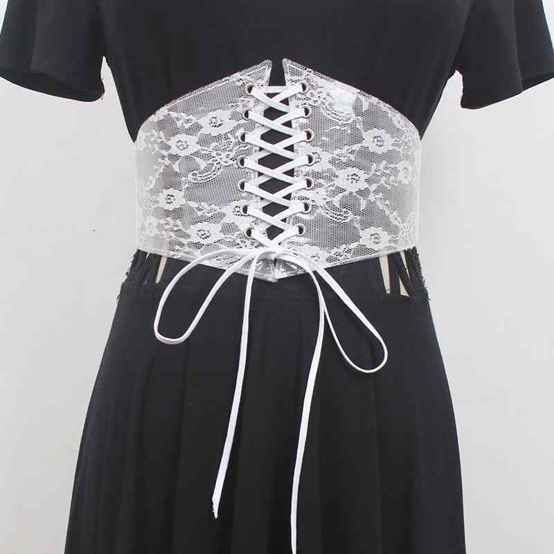 ファッション ワイド レース ガードル レディース ドレス トップ 装飾 ベルト ストレッチ ウエスト フ..