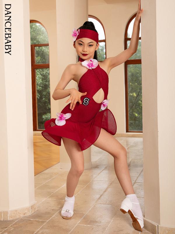 ラテン ダンスウェア 練習着 パフォーマンス ウェア ホルターネック スイング ドレス フラメンコ サン..