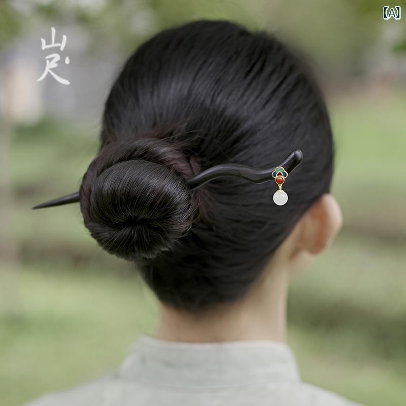 かんざし レディース ファッション ヘアアクセサリー 大人式 ヘアピン チャイナ風 レトロ 翡翠 サンダルウッド ワンポイント