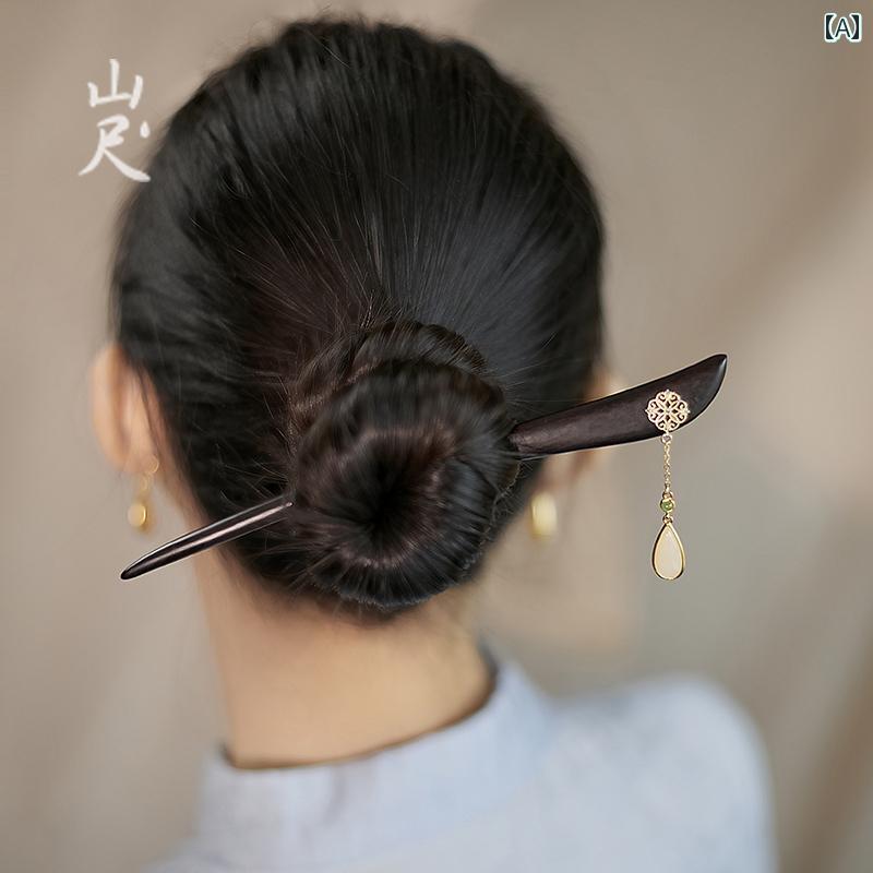 かんざし レディース ヘアアクセサリー 大人式 ヘアピン レトロ 木 チャイナ風 翡翠 サンダルウッド ワンポイント プレゼント