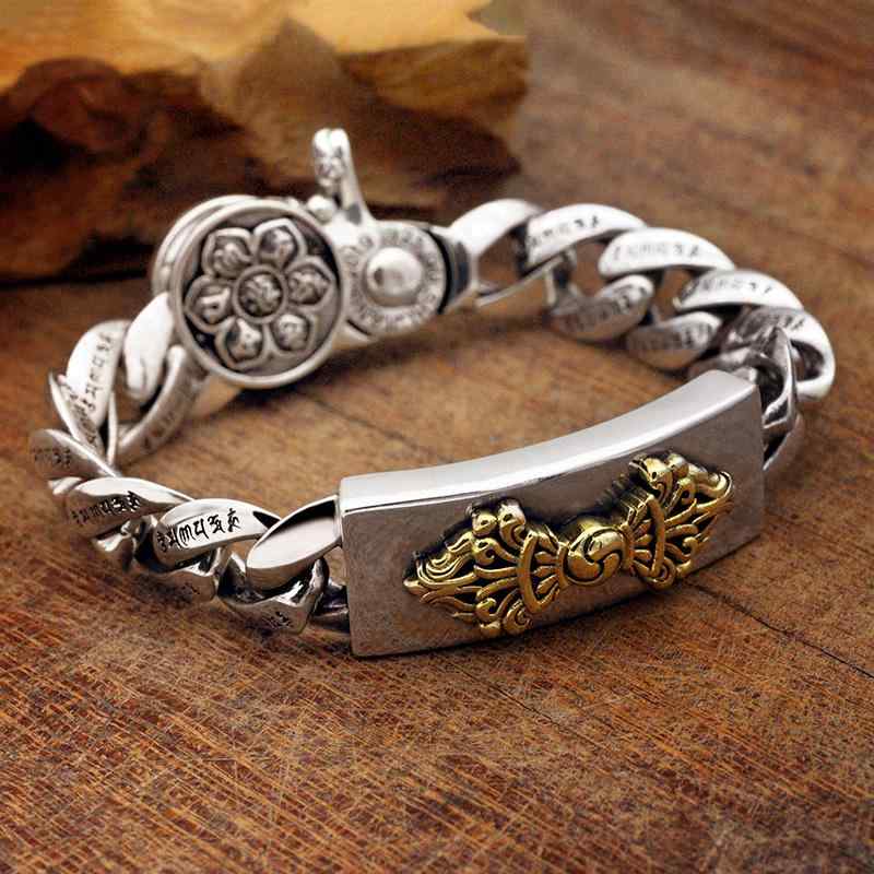 ブレスレット 個性 スター リング シルバー ブレスレット メンズ 6文字 マントラ 金剛 杵 ハイエンド 個性 ファッション タイ レトロ