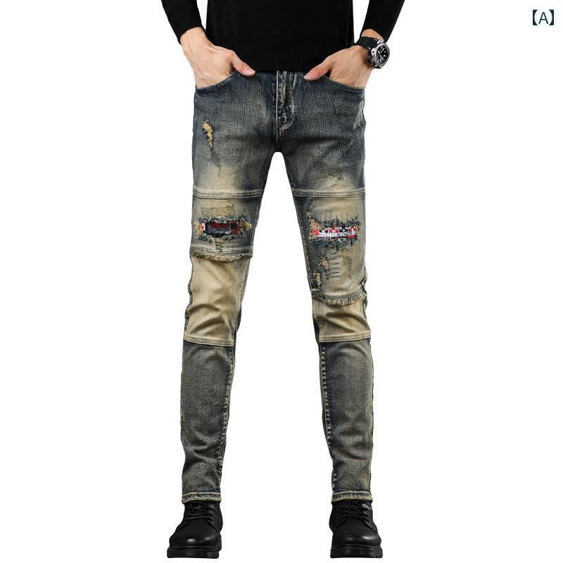 メンズ ジーンズ ジーパン デニム レトロ カジュアル パンツ パンク ストリートファッション ボトムス ズボン ロングパンツ