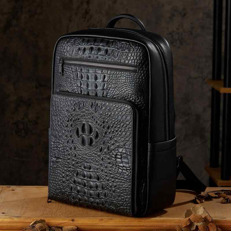革 バックパック メンズ クロコダイル 柄 大容量 ビジネス トラベル 最上層 牛革 コンピュータバッグ 43x30x12cm 16インチパソコン収納可能
