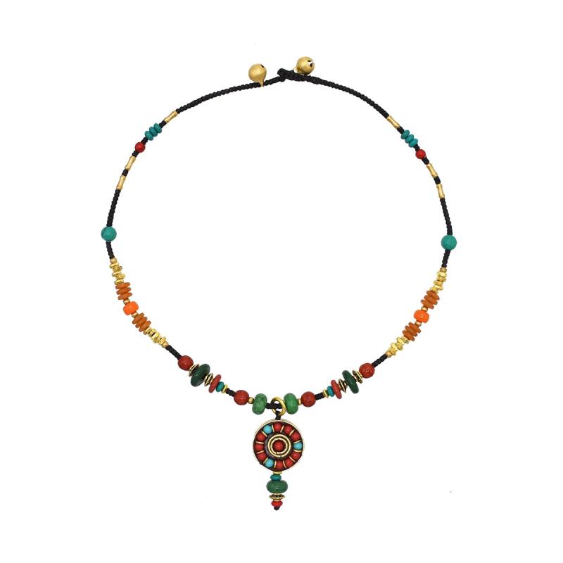 レトロ エスニック ネックレス モンゴル ビーズ ベル 額 チェーン 漢 衣装 アクセサリー 旅行 写真 ジュエリー