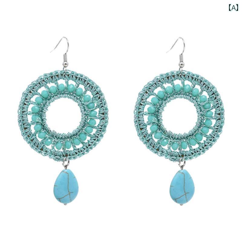 ピアス 西洋 エスニック ブルー イヤリング 織り ドリームキャッチャー レトロ 漢 衣装 アクセサリー ..